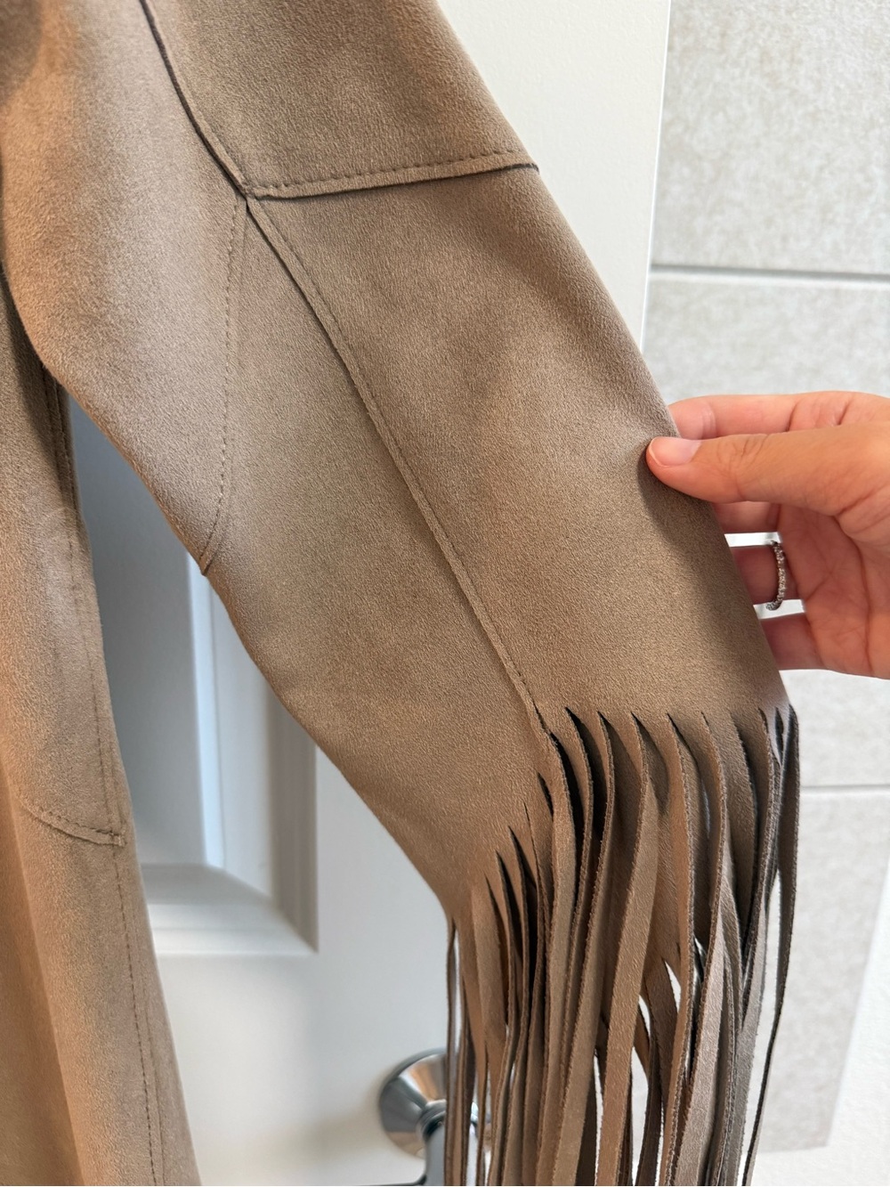Zara Taupe Suede Fringe Zip-Front Jacket - Picture 5 of 8